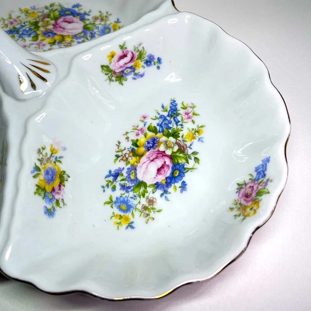 Godinger Reflections Shamrock Divided Serving Dish Floral Porcelain with Handle